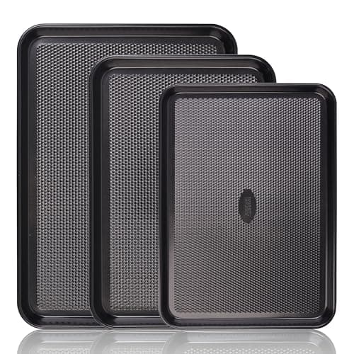 Baker's Secret Baking Sheet Pan Set, 3x Cookie Sheets for Oven, Diamond Texture Premium Air Flow Circulation, Set of 3 Baking Trays, Extra Thick 0.6mm with Diamond Base PFOA, PFOS, PTFE and PFAS free