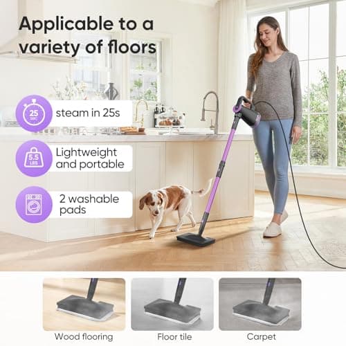 Seyola Steam Mop Cleaner for Hardwood Floor Cleaning, Hands-free Steamer Cleaner Handheld with 9-in-1 Multi-purpose Attachments for Bathroom, Windows, Sofas, Clothes, Tiles Grout (Purple-Grey) 5