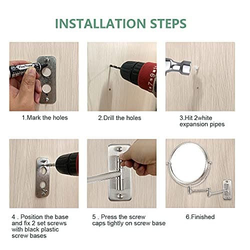 Erlingeryi 8" Wall Mounted Makeup Mirror 1X/ 10x Magnifying Mirror Double Sided Vanity Makeup Mirror for Bathroom Nickel Brush Finish 7