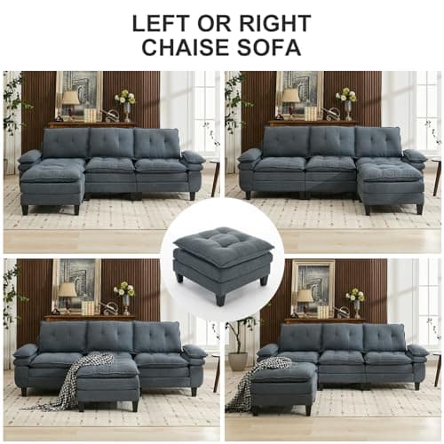 Modern Sectional Cloud Couch Deep 3-Seat, L Shape Sofa Couch with Moveable Ottoman, Adjustable Wide Arm, Comfy Upholstered Sleeper Sofa for Living Room and Small Apartments, Office 6