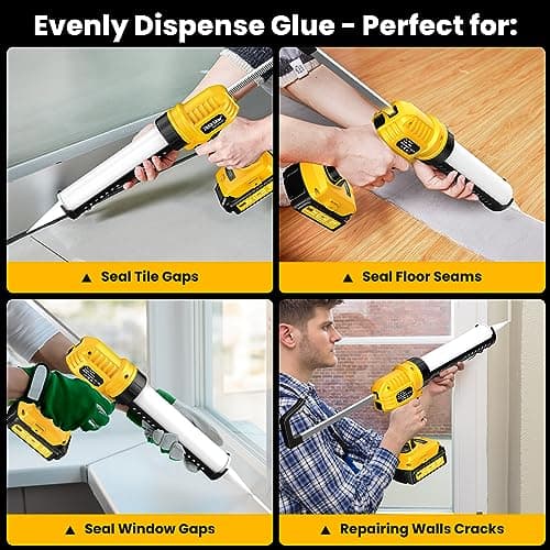 TaskStar Cordless Caulking Gun,5 Adjustable Speed Electric Caulk Gun with 2000mAh Battery & Charger, LED Light and Cutting Tool,lightweight Dripless for Bathroom Balcony Doors 8
