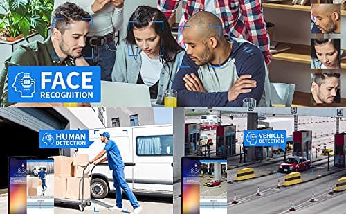 GW 4K Outdoor/Indoor Face Recognition/Human/Vehicle Detection AI Security Camera System, 16 Channel 12MP PoE NVR, 16 x 4K UltraHD Smart AI IP Microphone Bullet Camera, 24-7 Video & Audio Recording 5