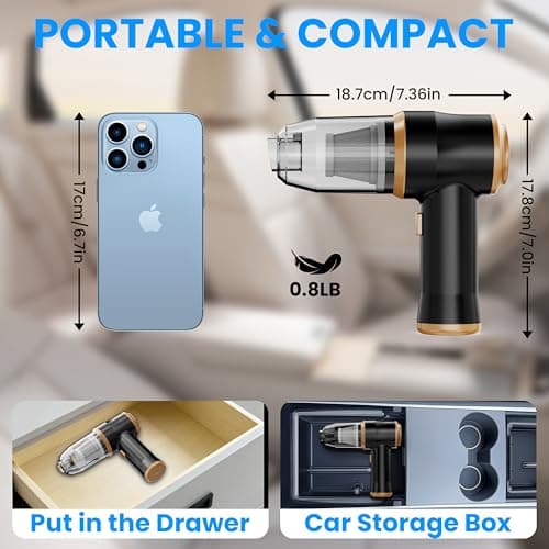 BELIBUY Mini Car Vacuum 15000Pa Portable Cordless Handheld Vacuum Cleaner and Air Duster with 2 Filter for Car, Sofa, Office, Pet, Home 5