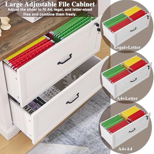 LayBurst Farmhouse File Cabinet with 2 Drawers,34.6" Wood File Cabinet with Hanging File Folders,Top Drawer Lockable,Lateral Filing Cabinet for Home Office Compatible with Letter/Legal/A4 Size 5