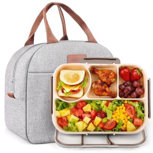 Bento Lunch Box Set Bento Box, 4-Compartment Lunch Containers,High Capacity Lunch Tote Bags for Work, Travel, Outdoor (Grey)