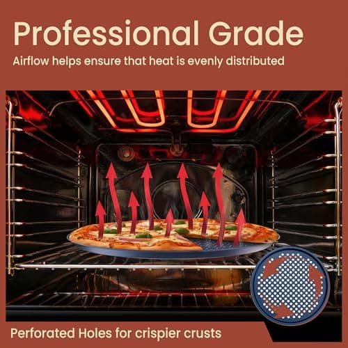 Bakken Pizza Baking Pan - Round Perforated Carbon Steel Pan with Non-Stick Marble Coating, Oversized Silicone Handle, Dishwasher Safe, High-Temperature Resistant, Durable & Easy Cleanup - Blue, 2 Pack 6