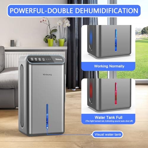 Dehumidifiers for Home (85 OZ Water Tank, 800 sq.ft) Quiet Small Dehumidifier for Basement Bedroom Bathroom with Drain Hose, 3 Gear Timer, Sleep Mode, Auto Shut Off, 7 Color Ambient Light 5