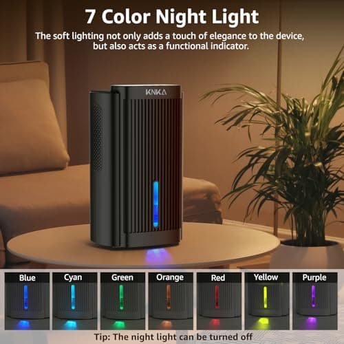 Dehumidifier,95 OZ Water Tank, (1000 sq. ft) Quiet Dehumidifier for Basement, Bathroom, RV, Closet, Bedroom with Auto Shut Off, Sleep Mode,7 Colors LED Light, Dehumidifiers for Home (Black） 7