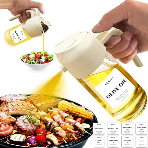 2 in 1 Glass Oil Sprayer & Dispenser,16oz/470ml Olive Cooking, Air Fryer, and Salad, for Kitchen Gadgets and Air Fryer Accessories, w/Stickers (White) 9