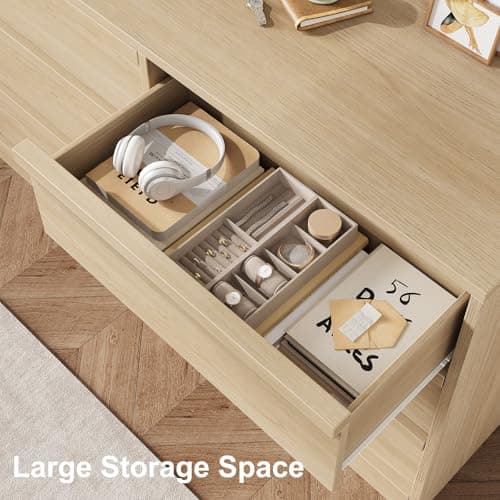 GarveeHome 6 Drawer Dresser for Bedroom, Modern Double Dresser Organizer with 6 Drawers Large Storage, Wooden Chest of Drawers for Living Room, Nursery, Hallway - Natural 6