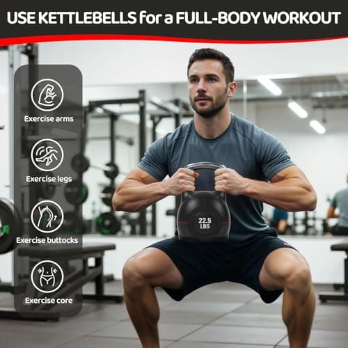 LIFERUN Adjustable Kettlebell Weight Set - 7 Weights from 3.5 to22.5 lbs, Quick-Change Handle for Home Gym, Space-Saving Design for Strength Training, Black 5