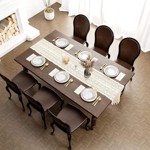 IVAPUPU Boho Table Runner with Tassels,Burlap Table Runners 72 Inches Long Room Decor Aesthetic Rustic Farmhouse Summer Decorations for Living Room Beige and Brown Patchwork (12x72 Inches) 6