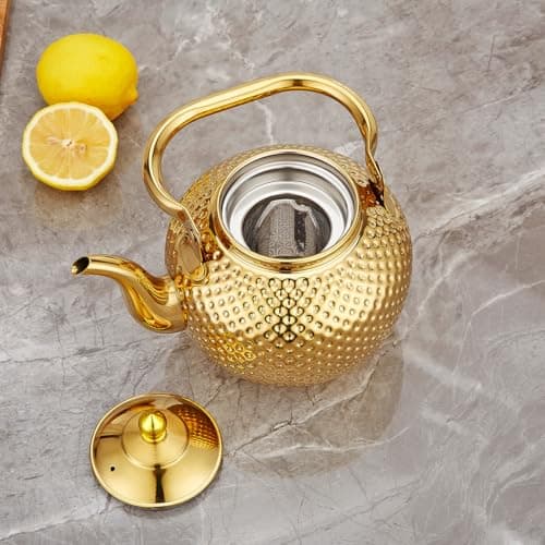 SANQIAHOME 1200ml teapot with Infuser stainless steel Water Boilers lifting handle Tea Maker Water Kettle for Induction/Gas gold 7