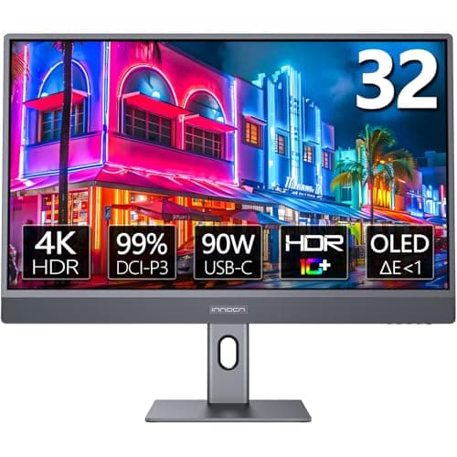 INNOCN 32" OLED 4K PC Monitor for Mac mini MacBook Air/Pro, UHD (3840 x 2160) Computer Monitor, USB C, HDR 10, 99% DCI-P3, 99% sRGB, 1M:1, Tilt/Height Adjustable Stand, VESA Mountable - 32Q1U