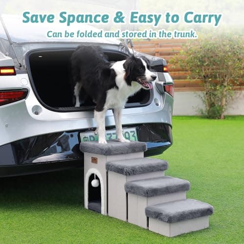 COZY KISS Dog Stairs for Small Dogs with Storage and Condo, 17.5" H Foldable Pet Stairs for Small Medium or Puppy Dogs and Older Cats, Dog Steps for Bed or Couch, 13x35x17.5 inch, 4 Tiers, Grey 6