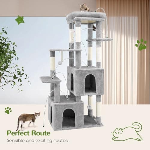 Globlazer Cat Tower for Indoor Cats, Heavy Duty Cat Trees for Large Cats Adult Big Cats Maine Coon Cat Tree Tower with Scratching Post, Extra Large Top Perch, Cat Condos, F61, Light Grey, 61inch 5