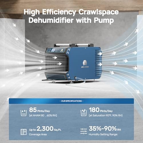 ARGENDON 180 Pints Crawlspace Dehumidifiers with Pump and Drain Hose, Commercial Dehumidifier for Basement, Industrial Large Spaces, Basement, Job Sites, cETL, 5-Year Limited Warranty 3