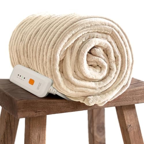 GOTCOZY Electric Blanket Heated Throw 50''X60''- Ribbed Faux Fur Heated Blanket with 4 Heating Level & 3 Hour Auto Off Heating Blanket, ETL&FCC Certified Machine Washable(Eggnog)