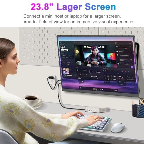 AHXJKA 23.8" Large Screen Portable Monitor with Adjustable Kickstand,100HZ USB-C HDMI Gaming Monitor,100% SRGB FHD IPS/HDR Computer Screen Extender with 2 Speakers for Laptop PC MacBook Phone PS4/PS5 6