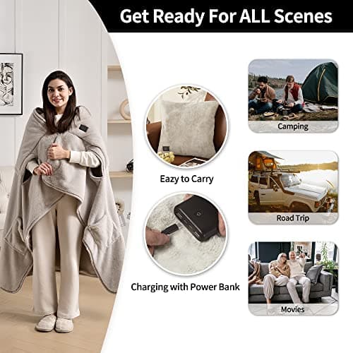 Generic Maxwelf Apollo Heated Blanket, Portable Blanket. 63x47 Angora Yarn Fleece, Cape & Pillow Blanket, Electric Blankets for Bed, Machine Washable, UL Certified - Grey (ZYHW40-01-00-USSU014) 5