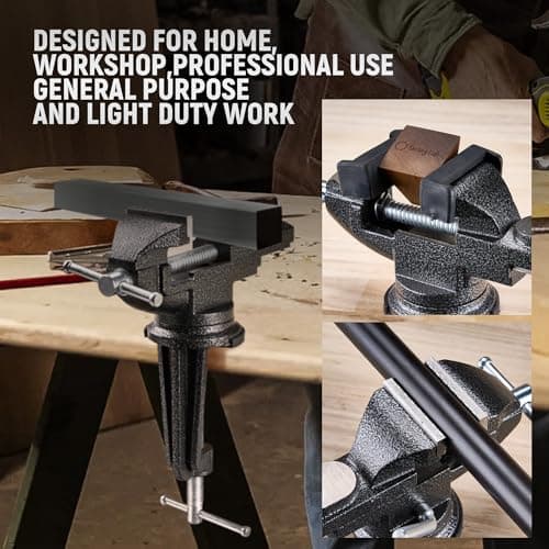 Table Vise 2.5 inch, 360° Rotating Clamp-On Work Vice with Multifunctional Jaw for Woodworking, Drilling, Sawing & Metal Working 6