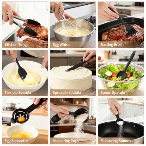 Deedro Premium Mixing Bowls with Airtight Lids Set, 22Pcs Thicker Stainless Steel Mixing Bowl Set, Large Prep Metal Bowls, Non-Slip Silicone Base Nesting Bowls for Kitchen, 1.5/2/3/4/5 QT, Black 6