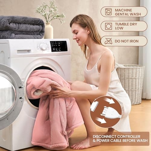 PTQ Heated Throw Blanket 50"×60" - Premium Cosy Soft Electric Blanket with 6 Heating Levels,Fast Heating Flannel Sherpa Blanket for Bed & Couch - Auto Shut Off/Machine Washable Blanket (Pink) 5