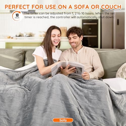 Mia&Coco Electric Blanket King -90"x100" Dual Control Flannel Heated Blanket, 10 Heat Levels, 10-Hour Auto-Off, Fast Heating, Overheat Protection, Soft Heating Blanket for Home and Office (Gray) 7