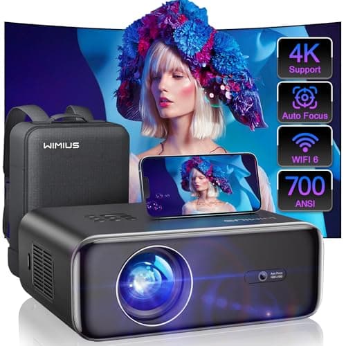 [Auto Focus/4K Support] Projector with WiFi 6 and Bluetooth 5.2, 700ANSI Native 1080P Outdoor Movie Projector, WiMiUS P62 Auto 6D Keystone & 50% Zoom, Smart Home Projector for iOS/Android/TV Stick