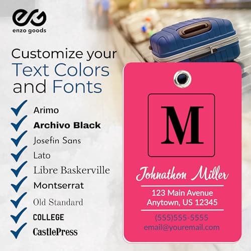 Enzo Goods Personalized Luggage Tag | Custom Luggage Tags for Suitcases | Kids Backpack Tag | 10 Color Options & Choose Font, Font Color 6