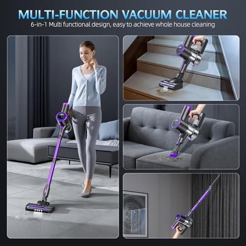 Bieiao Cordless Vacuum Cleaner, Stick Vacuum with LED Display, 2 Modes 6 in 1 Lightweight Rechargeable Cordless Stick Vacuum with 40Min Detachable Battery Vacuum Cleaner for Home Hard Floor Carpet 5