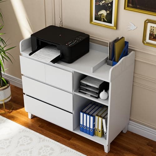 HPWLYO Nursery Dresser with Changing Table Top, Tall Changing Table Dresser for Bedroom, Wooden Baby Dressers & Chests of Drawers, 4 Drawers with 2 Open Shelves White 8