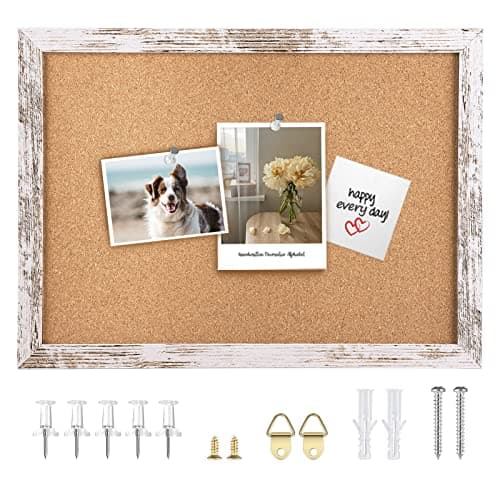 Aitakatta Cork Board Bulletin Board, 14.2x10.2 inches Decorative Hanging Framed Cork Boards for Walls, Pin Board Vision Board for School Home Office, Bulletin Board with White Wood Frame (2636,WH,1pc)