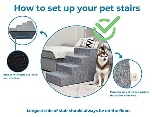 Best Pet Supplies Dog Stairs & Steps - Foam Steps for Small Dogs & Cats, Non-Slip Indoor Balanced Pet Step Support, Dog Ramp, No Assembly, Ash Gray Linen, 4-Step (18-inch Height) 7