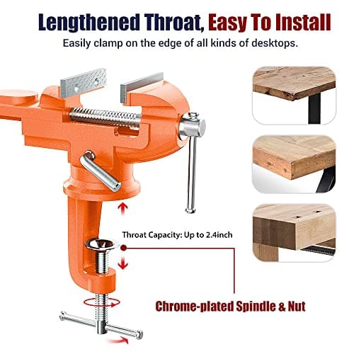 Nuovoware Table Vise 3 Inch, 360° Swivel Base Universal Home Vise Portable Bench Clamp, Clamp-on Vise Bench Clamps Fixed Tool for Woodworking, Metalworking, Cutting Conduit, Drilling, Sawing, Orange 6