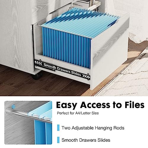 OLIXIS 3 Drawer File Cabinet Mobile Lateral Printer Stand with Adjustable Storage Shelves for Home Office Small Space, White 6