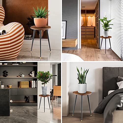 KINNARY Plant Stand Indoor, Mid Century Wood Plant Stand Plant Table for Flower Pots, Heavy Duty Metal Tall Plant Holder, Modern Home Decor Small Round Side End Table (11.8"x16") 6