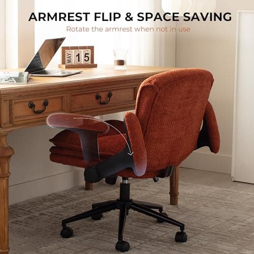 Dowinx Criss Cross Chair with Adjustable Flip-up Arms and Wheels, Comfort Ergonomic Office Desk Armchair with 3 Layer Cushions, Wide Seat Vanity Chair for Home Office, Living Room, Bedroom, Orange 7