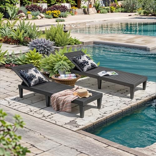 Outdoor Chaise Lounge Chair Set of 2,Lightweight Patio Chairs,Waterproof Lawn Chairs Lounge Outdoor,5-Positions Adjustable Pool Lounge Chair for Garden Beach Patio Poolside and Deck,Striped Black 6