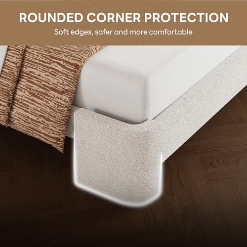 LIKIMIO Full Bed Frame with Headboard, Upholstered Boucle Platform Bed with USB Ports, Base Camas Full No Box Spring Needed, Cream White 6