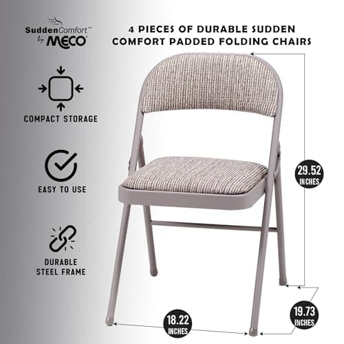 MECO 4-Pack Steel Frame Folding Dining & Event Chairs, Chicory Lace Motif Upholstery, Beige - Foldable Seating with Cushioned Seat and Padded Back for Kitchen, Parties or Game Tables 5