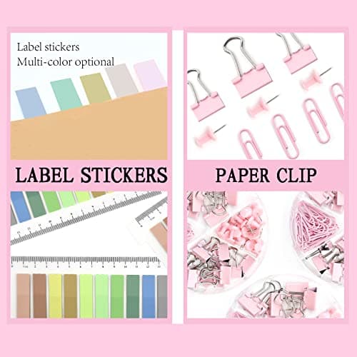 Pink Office Supplies, UPIHO Pink Desk Accessories, Stapler and Tape Dispenser Set for Women with Stapler, Tape Dispenser, Staple Remover, Staples, Clips, Scissor and Tabs,Gift for Students, Coworkers 5