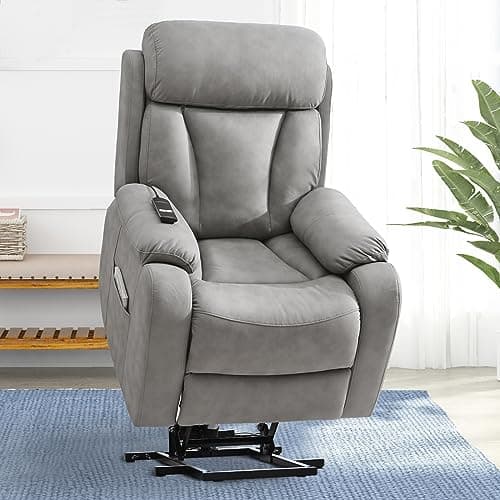 cinkehome Small Power Lift Recliner for Elderly, Lift Chair Recliners, Electric Recliner Chairs for Seniors, Remote Control, Adjustable, Side Pocket (Light Grey)