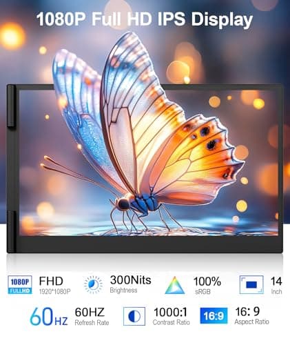 Zerfis Laptop Screen Extender, Ultra-Thin 14" FHD 1080P Portable Monitor for Laptop, 1.3lbs Lightweight Dual Monitor Extender Plug & Play for 13"-17" Laptops, Compatible with Wins/Mac/Android/Chrome 4