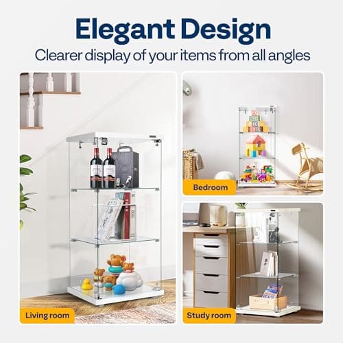 VIVOHOME 3 Layers 16''W x 16''D x 33''H Glass Display Cabinet Showcase Countertop with Lock, 4mm Tempered Glass 25mm MDF Base 5
