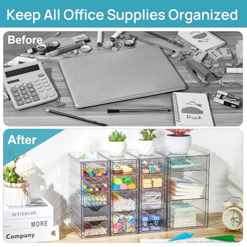 Vtopmart Acrylic Organizer with 16 Drawers (4 Set),Clear Storage Drawers for Office Supplies,Desk Organization and Storage for Makeup,Jewelry,Art Crafts 5
