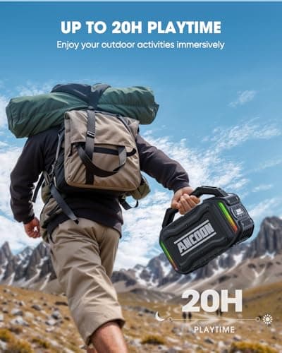 ANCOON Speakers Bluetooth Wireless: 80W(Peak) Loud Speaker with Bass, 20H Playtime, IPX6 Waterproof, Large Jobsite Speakers for Work, Outdoor, Workshop, Garage, Portable Speaker with TWS (Black) 5