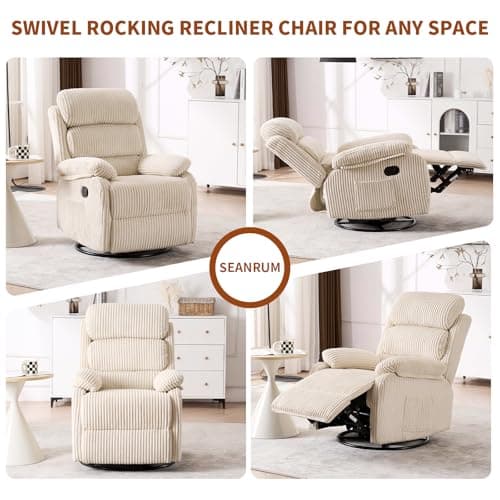 Adult 360° Rocking Recliner Chair，Nursery Rocker Reclining Chair with Side Pocket, a Comfy upholstered Single Sofa Armchair. Suitable for Living Room, Bedroom Nursing use, Velvet Fabric in Beige 7