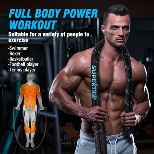 Supertrip Upgraded Weighted Jump Rope for Fitness Men Women Second Generation 360 Rotating Handles, 3.21LBS 3.38LBS 3.41LBS Polyester Heavy Skipping Rope for Exercise Workout Equipment 6