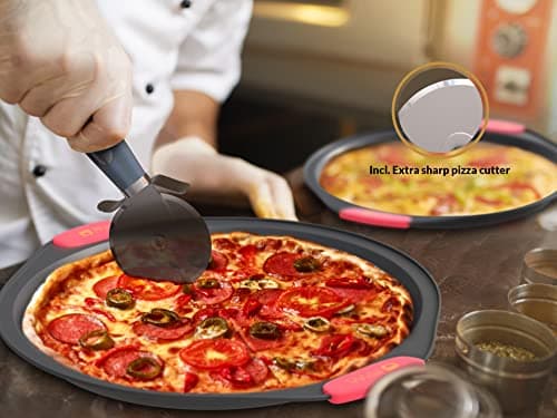 12 Inch Pizza Crisper Pan Set of 2 Non-Stick Perforated Pizza Tray for Crispy Crust, Heat-Resistant Carbon Steel Pizza Baking Pans, Dishwasher Safe Pizza Oven Trays for Even Heating & Air Circulation 5
